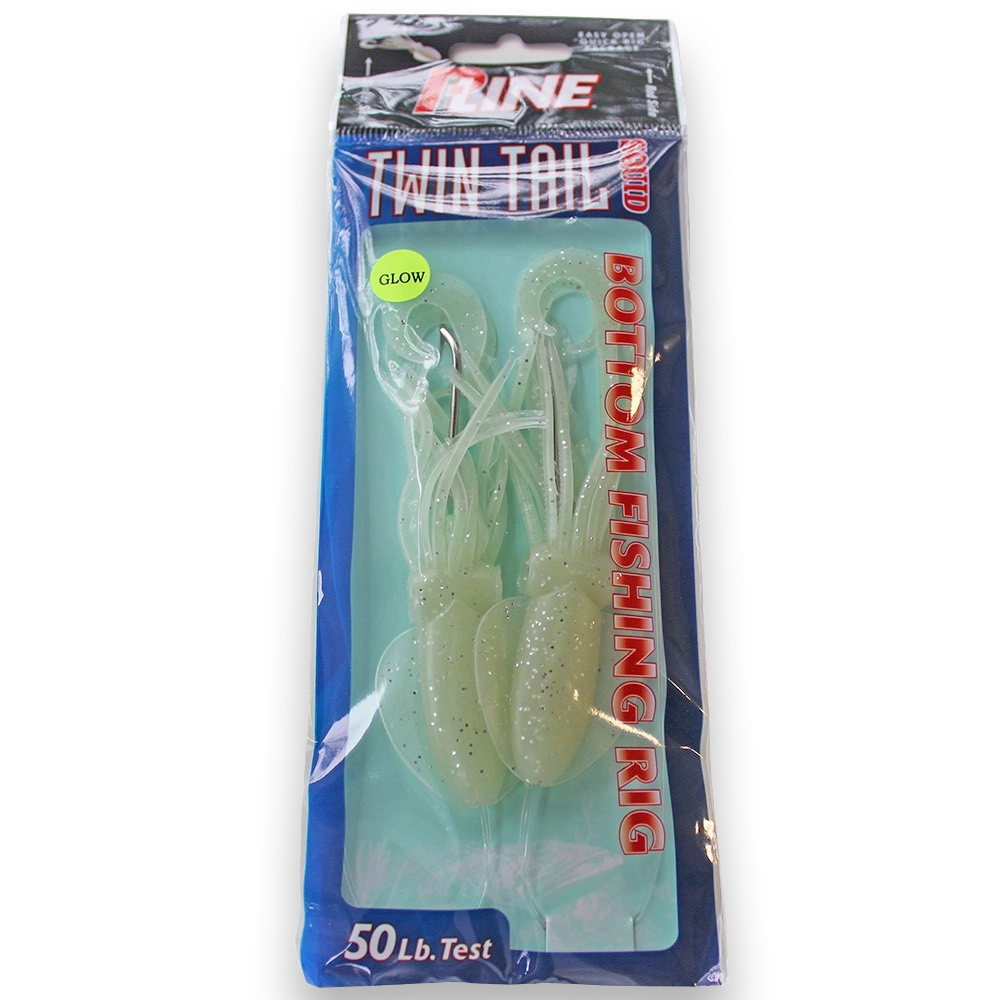 P-Line Twin Tail Squid Rig Natural Glow Glitter