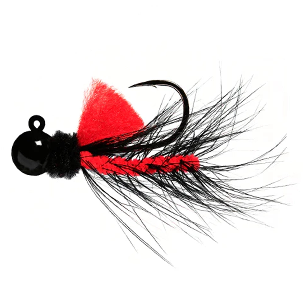 Aerojig Hackle 1/16 to 1/4 Ounce - Black & Black, Red Flame