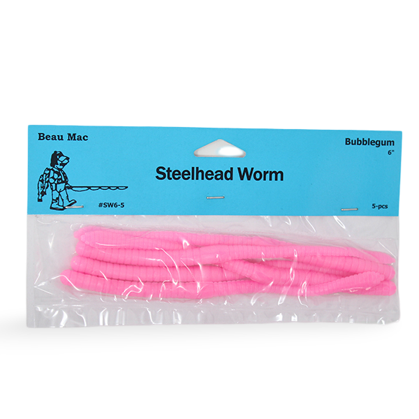 Beau Mac Steelhead Worms 6 Bubblegum