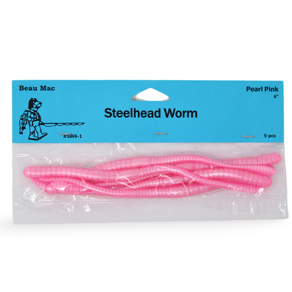 bubblegum pink fishing lures Beau Mac Steelhead Worms 4