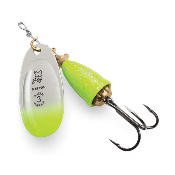 Blue Fox Vibrax Spinner Chartreuse Blue Candyback