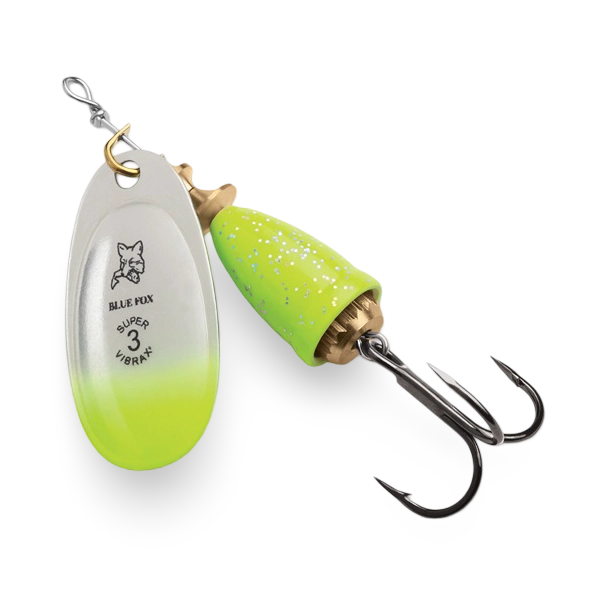 Blue Fox Vibrax Spinner Chartreuse Blue Candyback