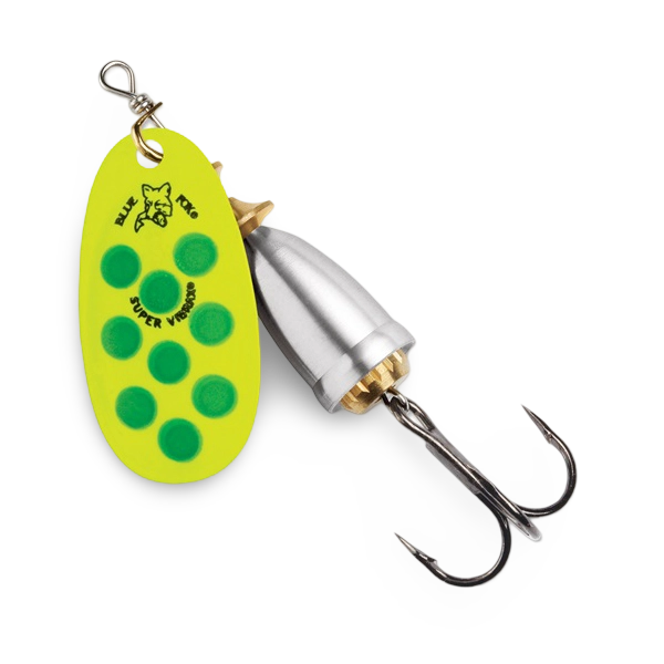 Blue Fox Vibrax Spinner UV Flo Yellow Flo Green Silver