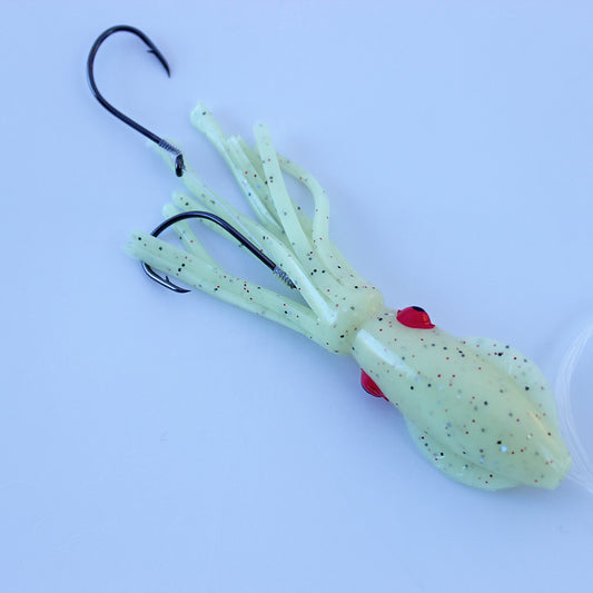 Salmon Trolling Rig - B2 Squid 4" Triple Glow with Red Glitter