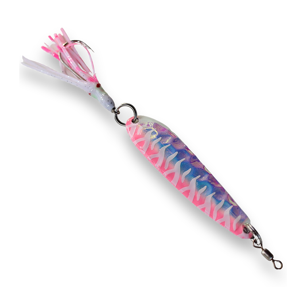 McOmie's Glow Spoon with Hoochie 2 5/8 - Pink Fire Tiger– Seattle Fishing  Company