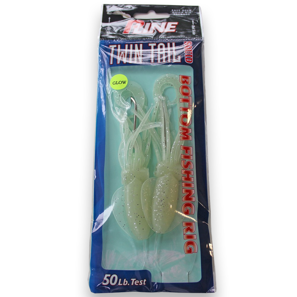 P-Line Twin Tail Squid 4.5 2-Hook Rig - Natural Glow Glitter– Seattle  Fishing Company
