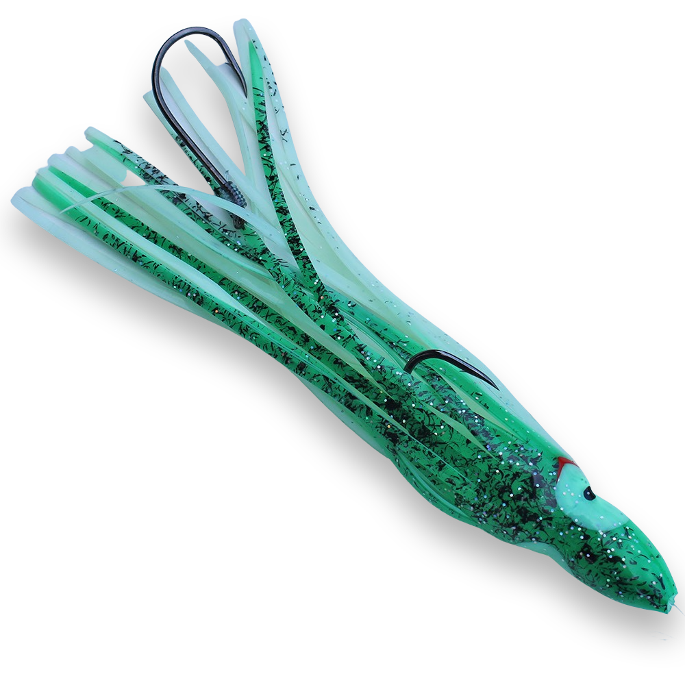 Hoochie Skirt Halibut Rig - Glow Green Spatterback