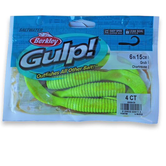 Berkley Gulp Saltwater Grub 6" to 8" - Chartreuse