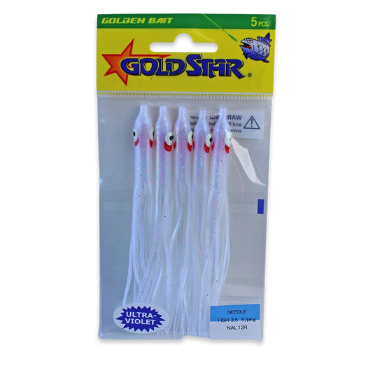 Gold Star Squid #35 Needlefish 4-1/4", UV Purple Haze White NAL12R