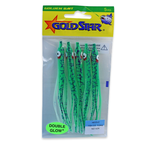 Gold Star Squid #35 Needlefish 4-1/4", Glow Spatterback Green NG142R