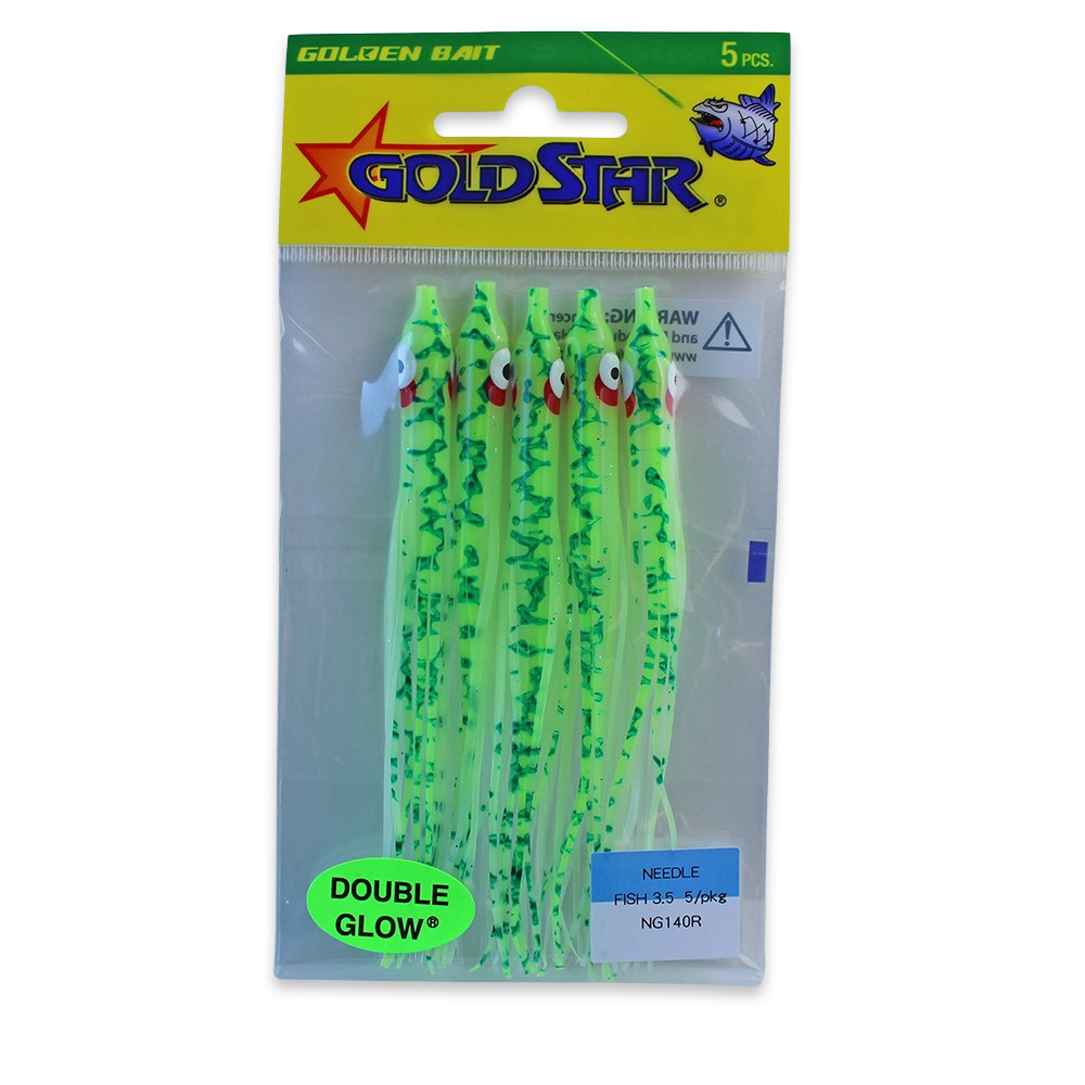 Gold Star Squid #35 Needlefish 4-1/4", Glow Spatterback Chartreuse NG140R