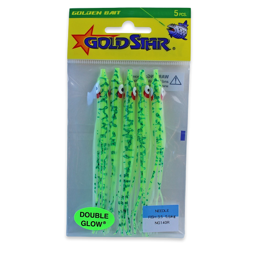 Gold Star Squid #35 Needlefish 4-1/4", Glow Spatterback Chartreuse NG140R