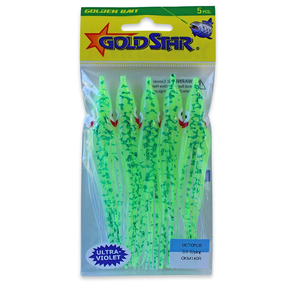 Gold Star Squid #35 Octopus 4-1/4", UV Spatterback Chartreuse OKM140R