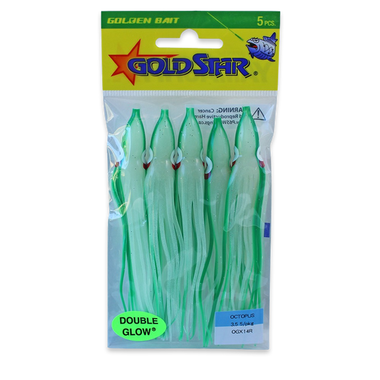 Gold Star Squid #35 Octopus 4-1/4", Glow Green Stripe OGX14R