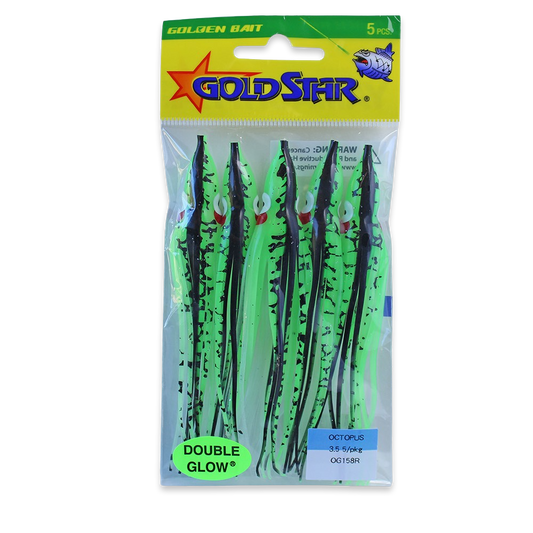 Gold Star Squid #35 Octopus 4-1/4", Glow Green Black Spatterback OG158R