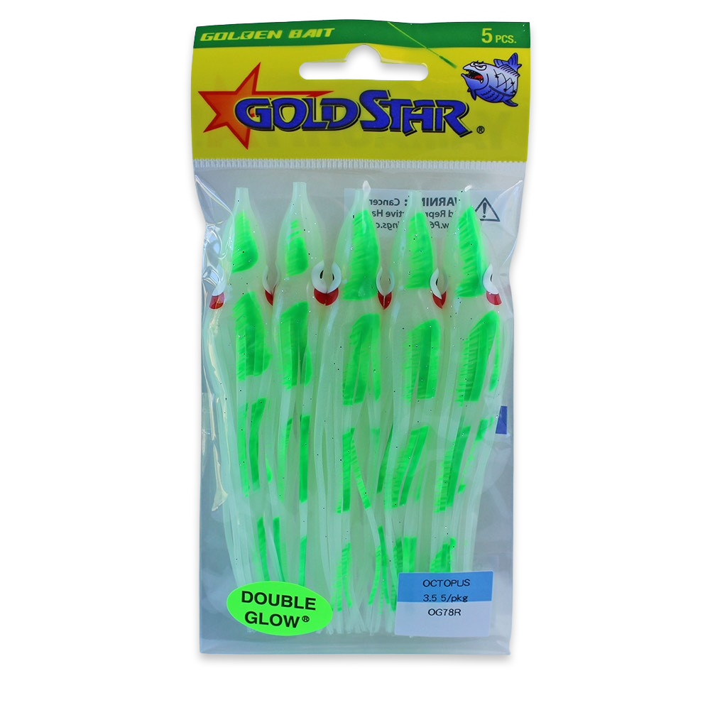 Gold Star Squid #35 Octopus 4-1/4", Green Dot Glow OG78R