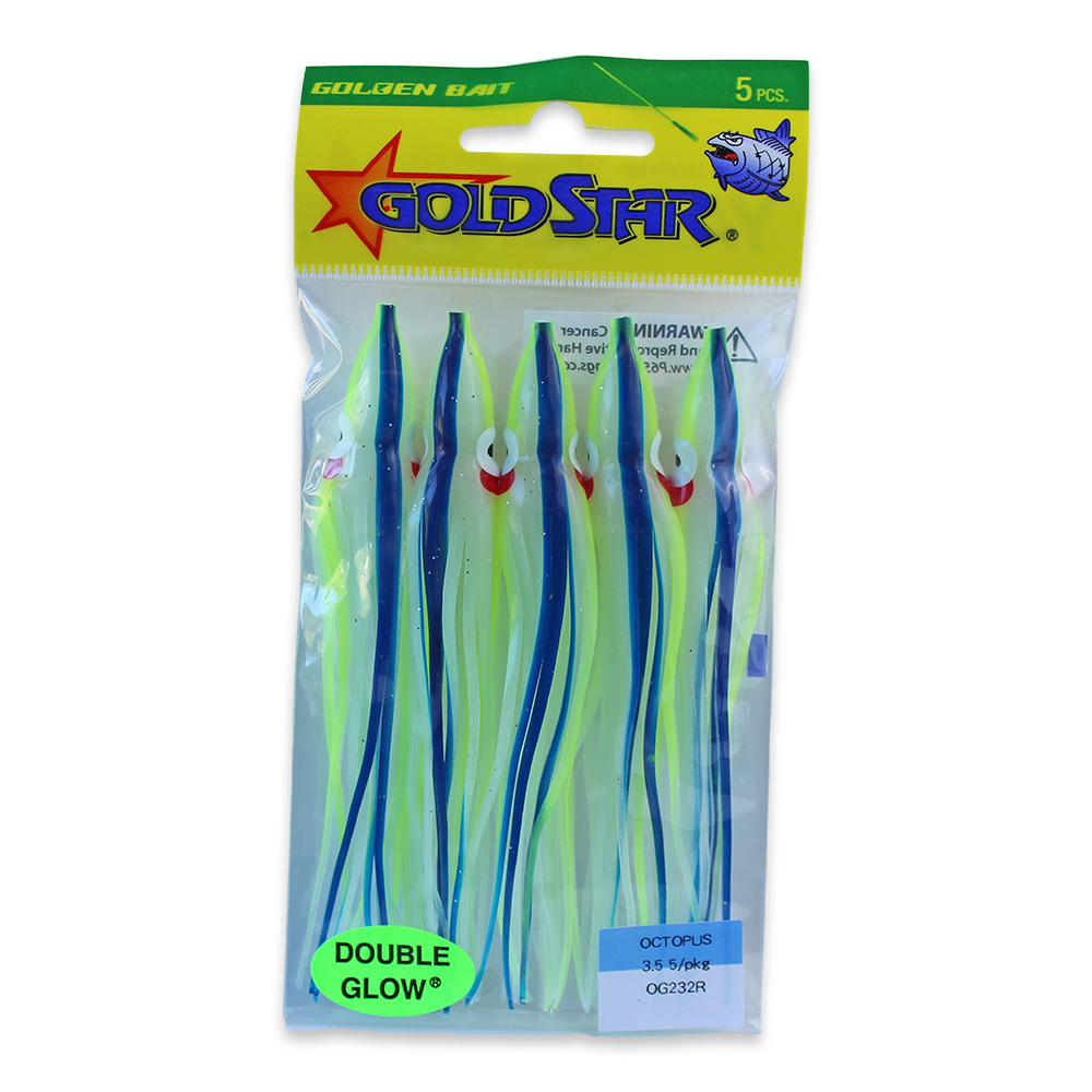 Gold Star Squid #35 Octopus 4-1/4", Glow Blue Chartreuse Stripe OG232R