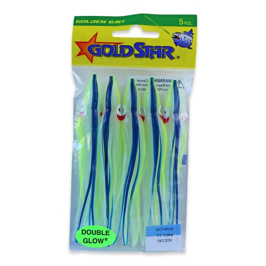 Gold Star Squid #35 Octopus 4-1/4", Glow Blue Chartreuse Stripe OG232R