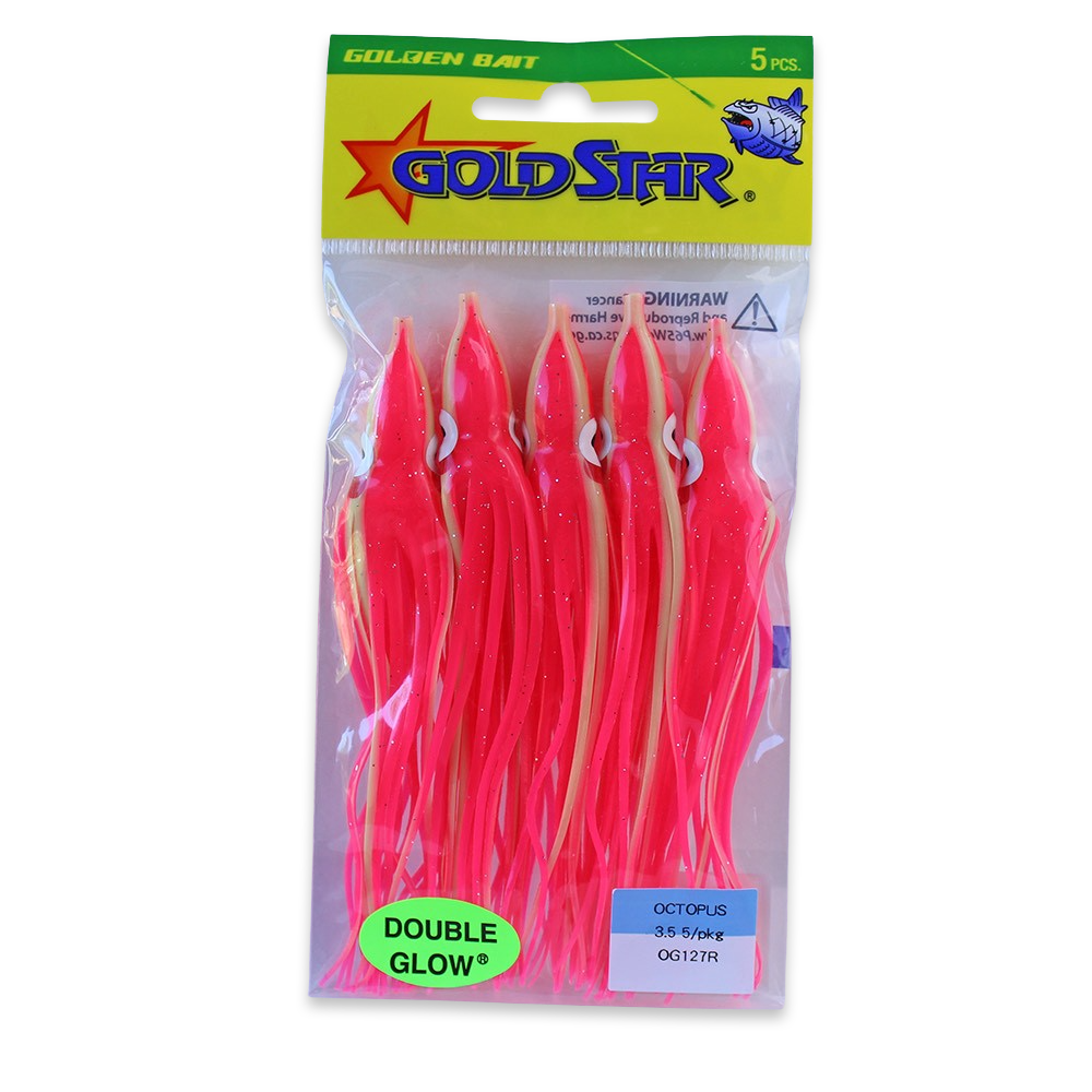 Gold Star Squid #35 Octopus 4-1/4", Hot Pink Glow Stripe OG127R