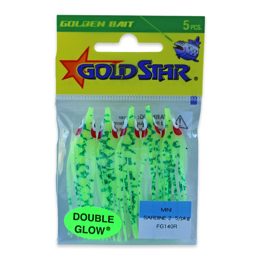 Gold Star Squid #20 Mini Sardine 2-1/4", Glow Spatterback Chartreuse FG140R