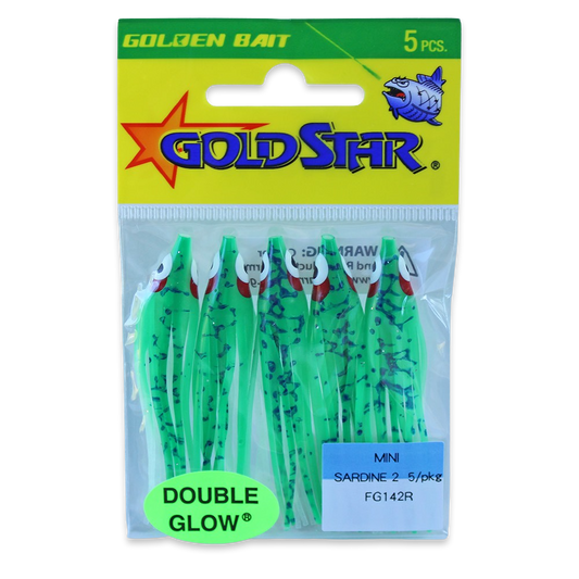 Gold Star Squid #20 Mini Sardine 2-1/4", Glow Spatterback Green FG142R