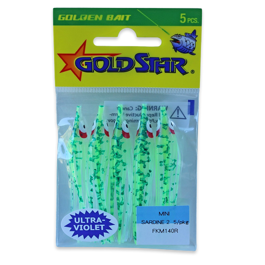 Gold Star Squid #20 Mini Sardine 2-1/4", UV Spatterback Chartreuse FKM140R