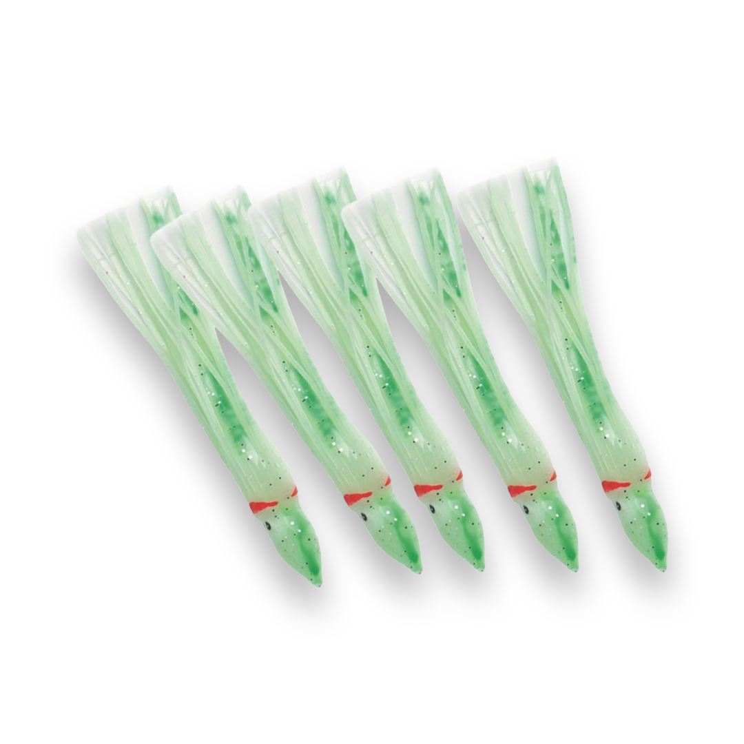 P-Line Sunrise Squid 4.5" 5-pack Glow Green Dot