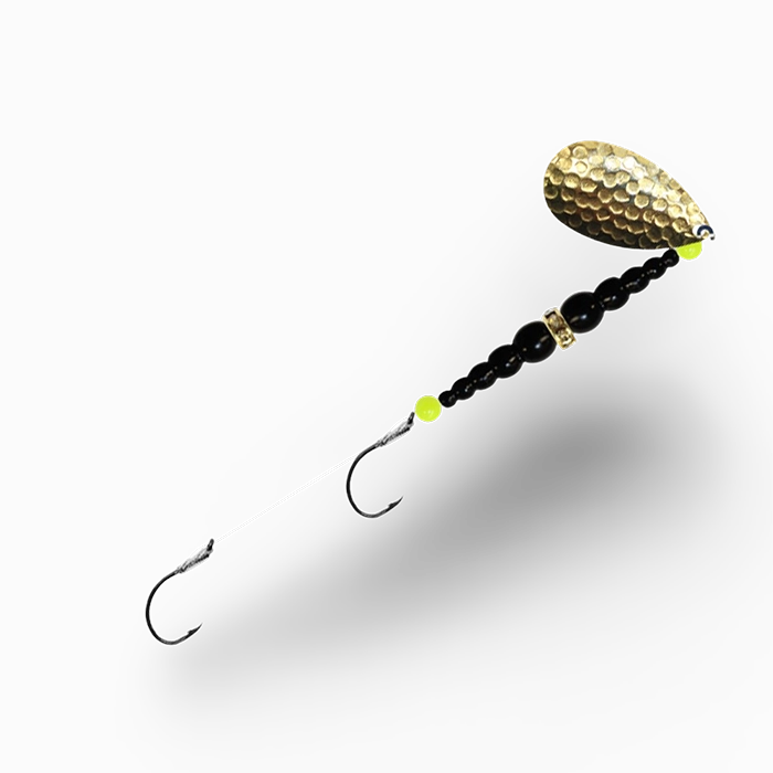 Macks Double Whammy Spinner Hammered Brass Black