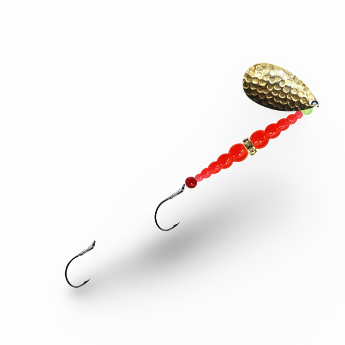 Macks Double Whammy Spinner Hammered Brass Flo Orange