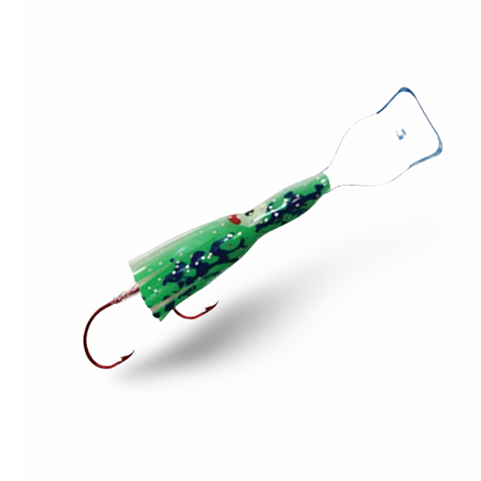 Macks Pee Wee Wiggle Hoochie Green Spatter Back