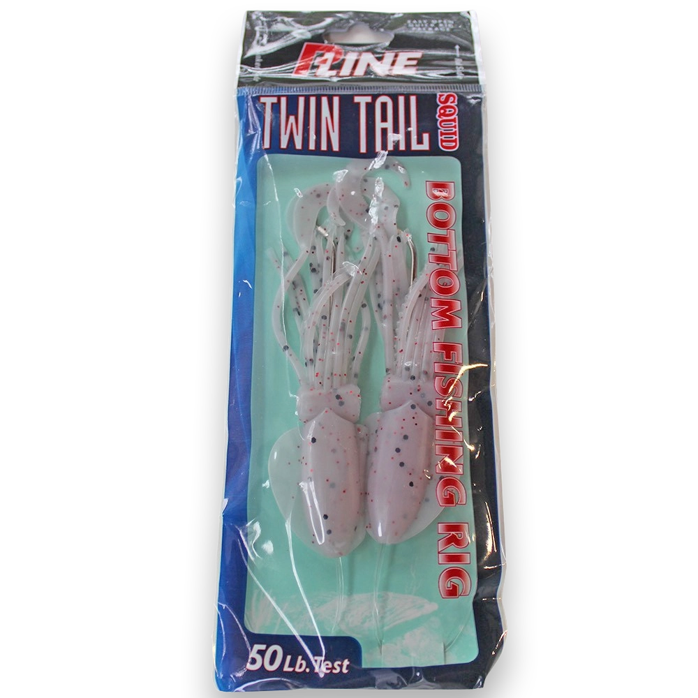 P-Line Twin Tail Squid Rig Clear White Black Glitter