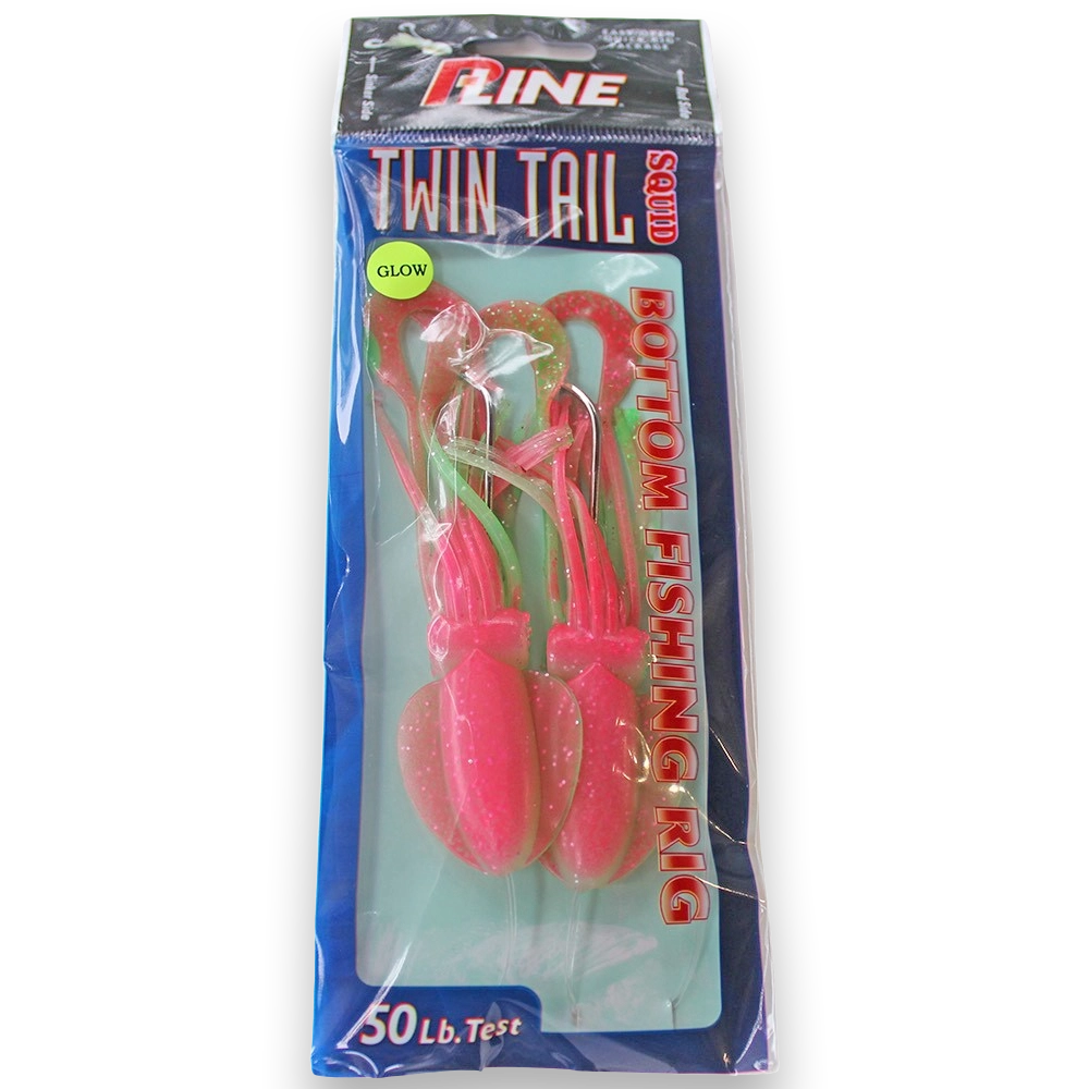 P-Line Twin Tail Squid Rig Green Pink Glow Glitter