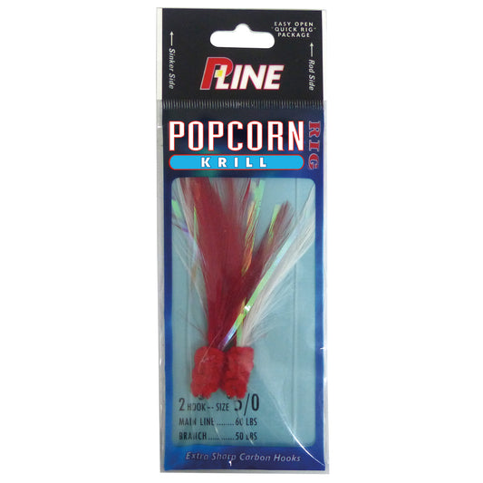 P-Line Popcorn Krill 2-Hook 5/0 Bottomfish Rig Red White