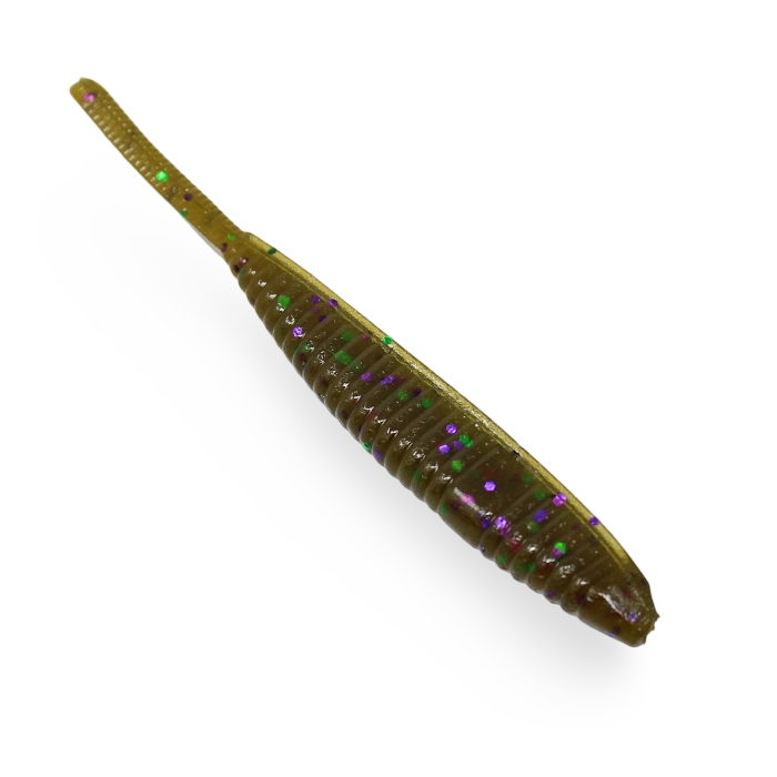 Yamamoto Shad Shape Worm 301 Green Pumpkin Large Green Purple Flake