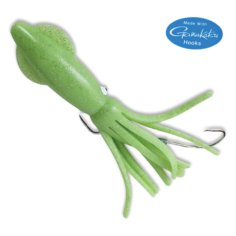 B2 Squid Halibut Rig 8" - Triple Glow Green Glitter