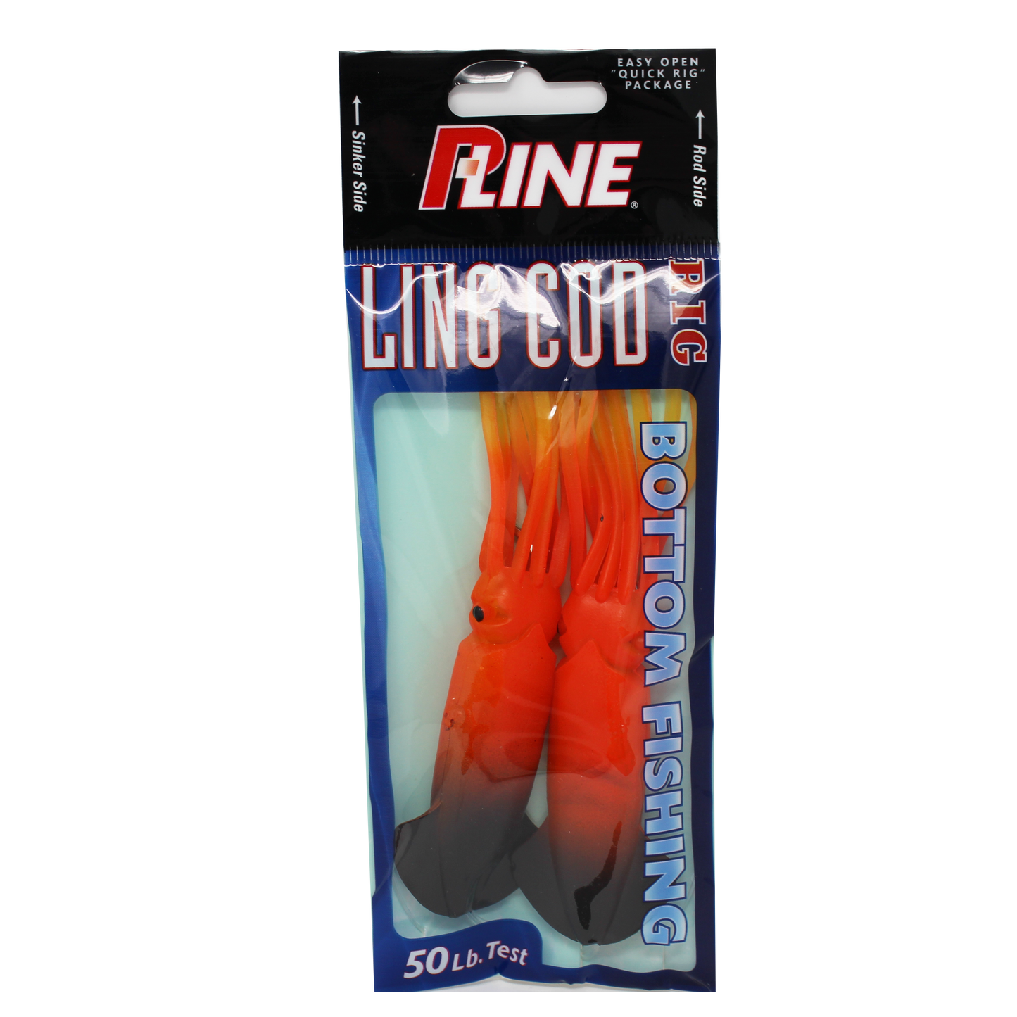 P-Line Lingcod Rig 4.5" Squid, 2 Per Rig - Orange Yellow Black