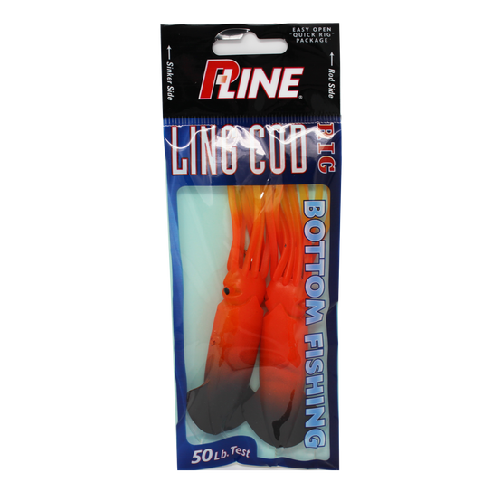 P-Line Lingcod Rig 4.5" Squid, 2 Per Rig - Orange Yellow Black