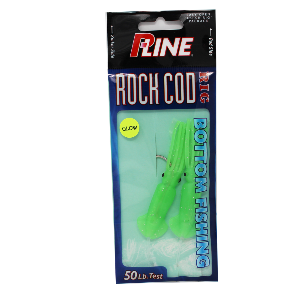 P-Line Rock Cod Rig 3.5 Squid, 2 Per Rig - Glow Green Glitter