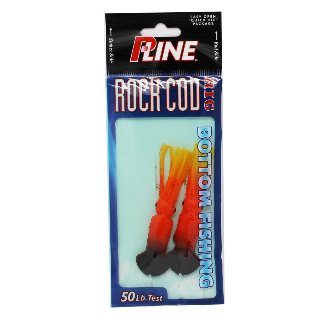 P-Line Rock Cod Rig 3.5 Squid, 2 Per Rig - Orange Yellow Black