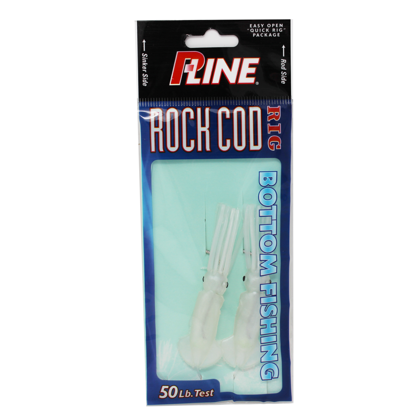 P-Line Rock Cod Rig 3.5" Squid, 2 Per Rig - Pearl White