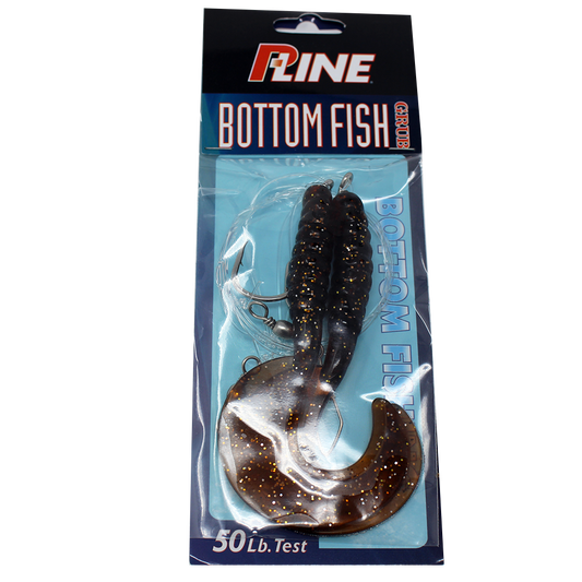 P-Line Bottom Fish Rig 4" Grub, 7/0 Hook, 2 Per Rig - Root Beer