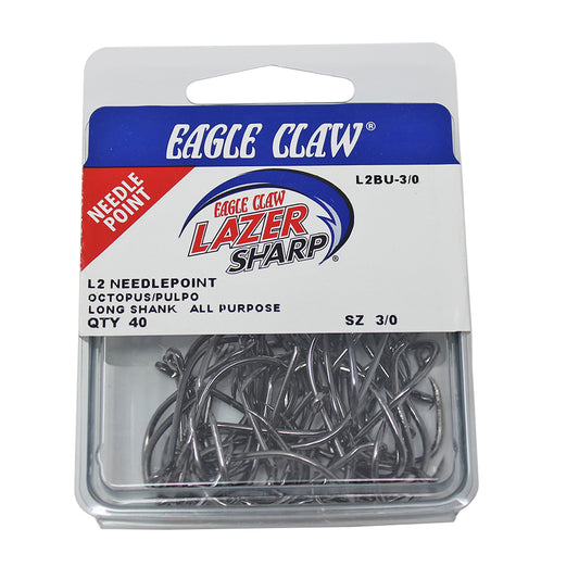 Eagle Claw Lazer Sharp Octopus Hooks Platinum Black, Sizes 4 to 6/0