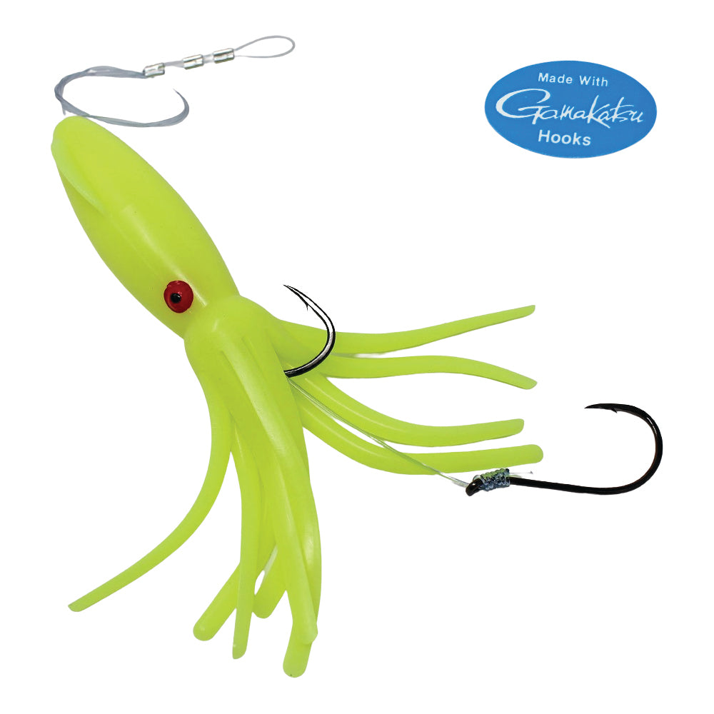 B2 Squid Halibut Rig 8" - Glow Caution Tape