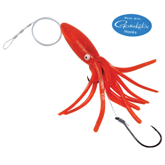 B2 Squid Halibut Rig 8" - Fluorescent Orange Glitter