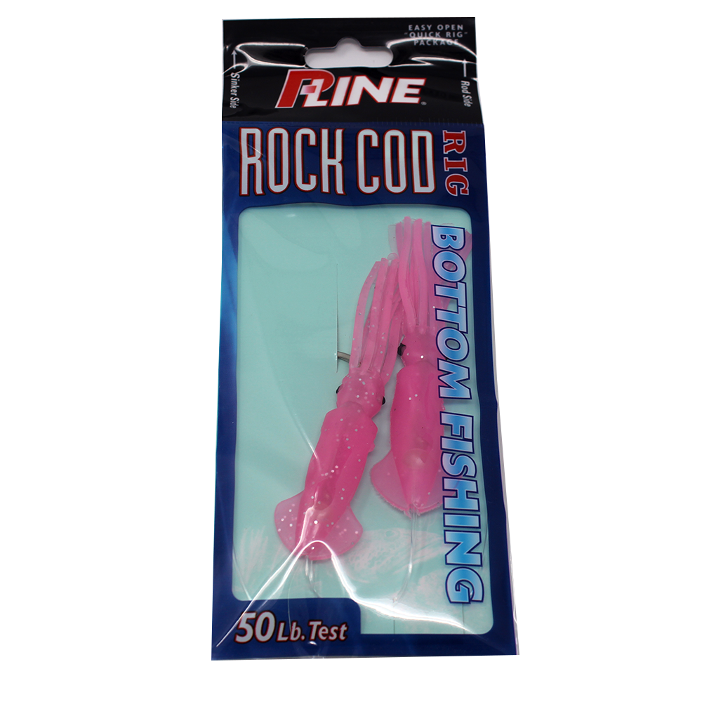 P-Line Rock Cod Rig 3.5" Squid, 2 Per Rig - Pink Glow